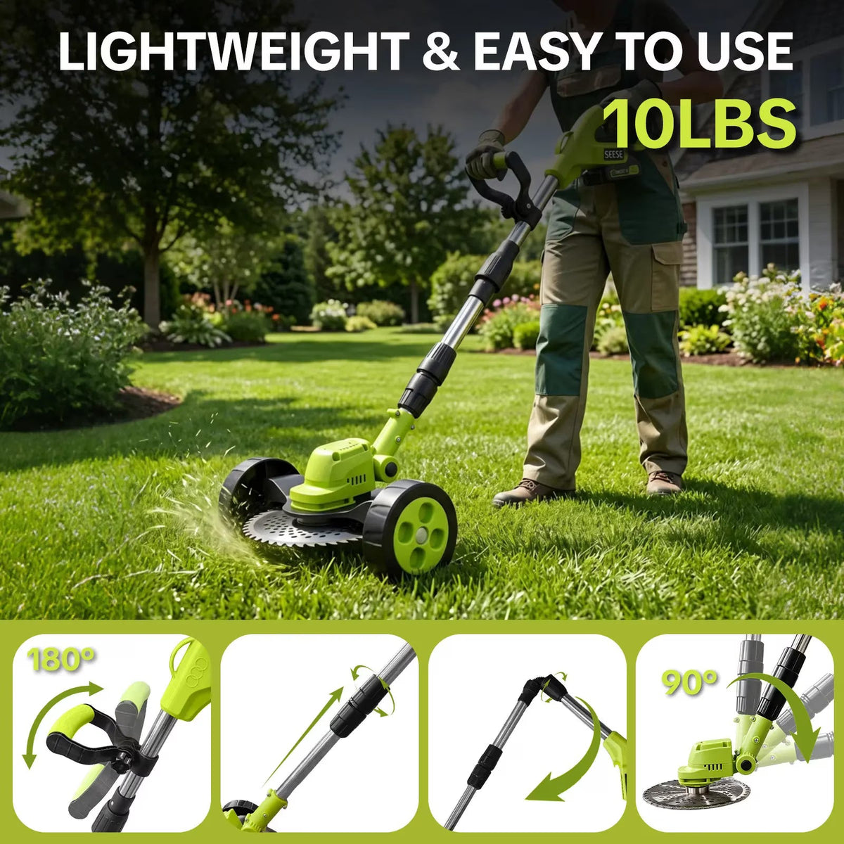 Cordless Electric Weed Wacker with 2 Batteries – 3-in-1 Grass Trimmer, Brush Cutter & Lawn Edger with Adjustable Telescopic Handle
