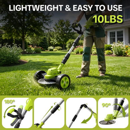 Cordless Electric Weed Wacker with 2 Batteries – 3-in-1 Grass Trimmer, Brush Cutter & Lawn Edger with Adjustable Telescopic Handle