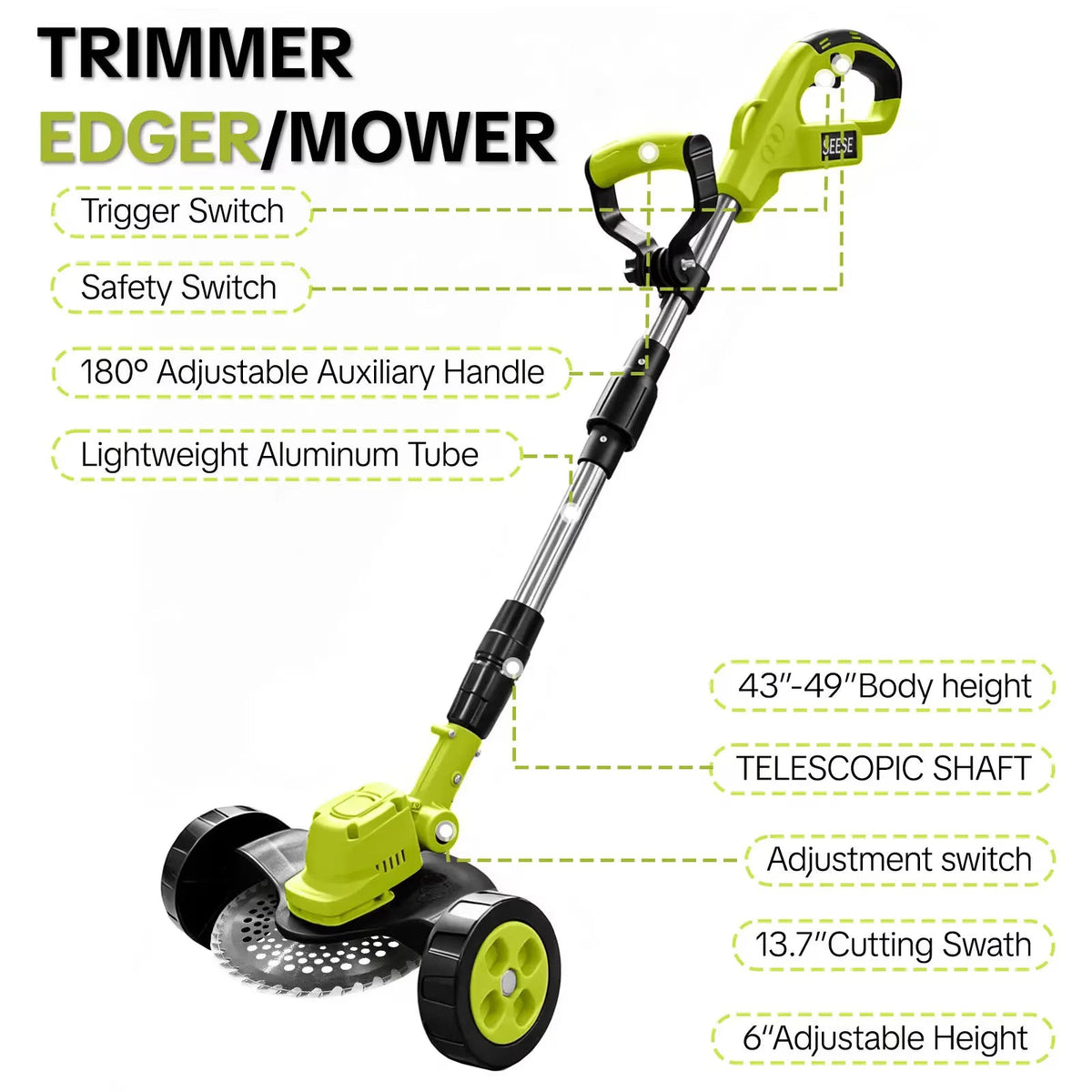 Cordless Electric Weed Wacker with 2 Batteries – 3-in-1 Grass Trimmer, Brush Cutter & Lawn Edger with Adjustable Telescopic Handle