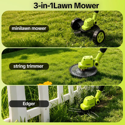 Cordless Electric Weed Wacker with 2 Batteries – 3-in-1 Grass Trimmer, Brush Cutter & Lawn Edger with Adjustable Telescopic Handle