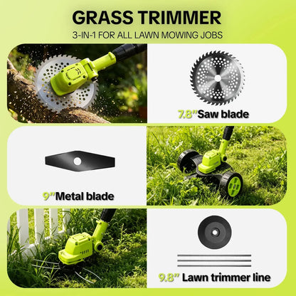 Cordless Electric Weed Wacker with 2 Batteries – 3-in-1 Grass Trimmer, Brush Cutter & Lawn Edger with Adjustable Telescopic Handle