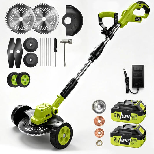 Cordless Electric Weed Wacker with 2 Batteries – 3-in-1 Grass Trimmer, Brush Cutter & Lawn Edger with Adjustable Telescopic Handle